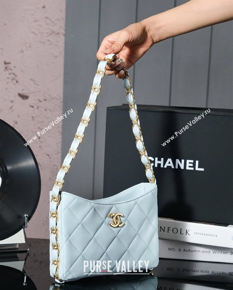 Chanel Lambskin Hobo Bag with CC Chain Strap AS5177 Light Blue 2024 (yezi-241107021)