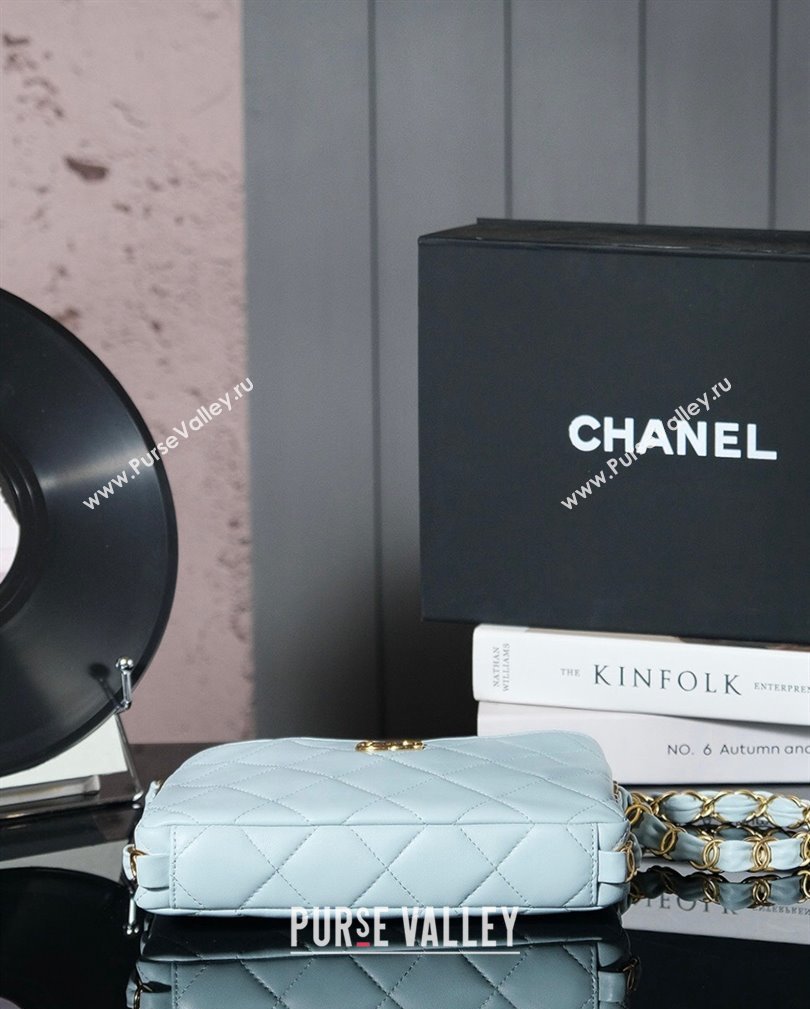 Chanel Lambskin Hobo Bag with CC Chain Strap AS5177 Light Blue 2024 (yezi-241107021)