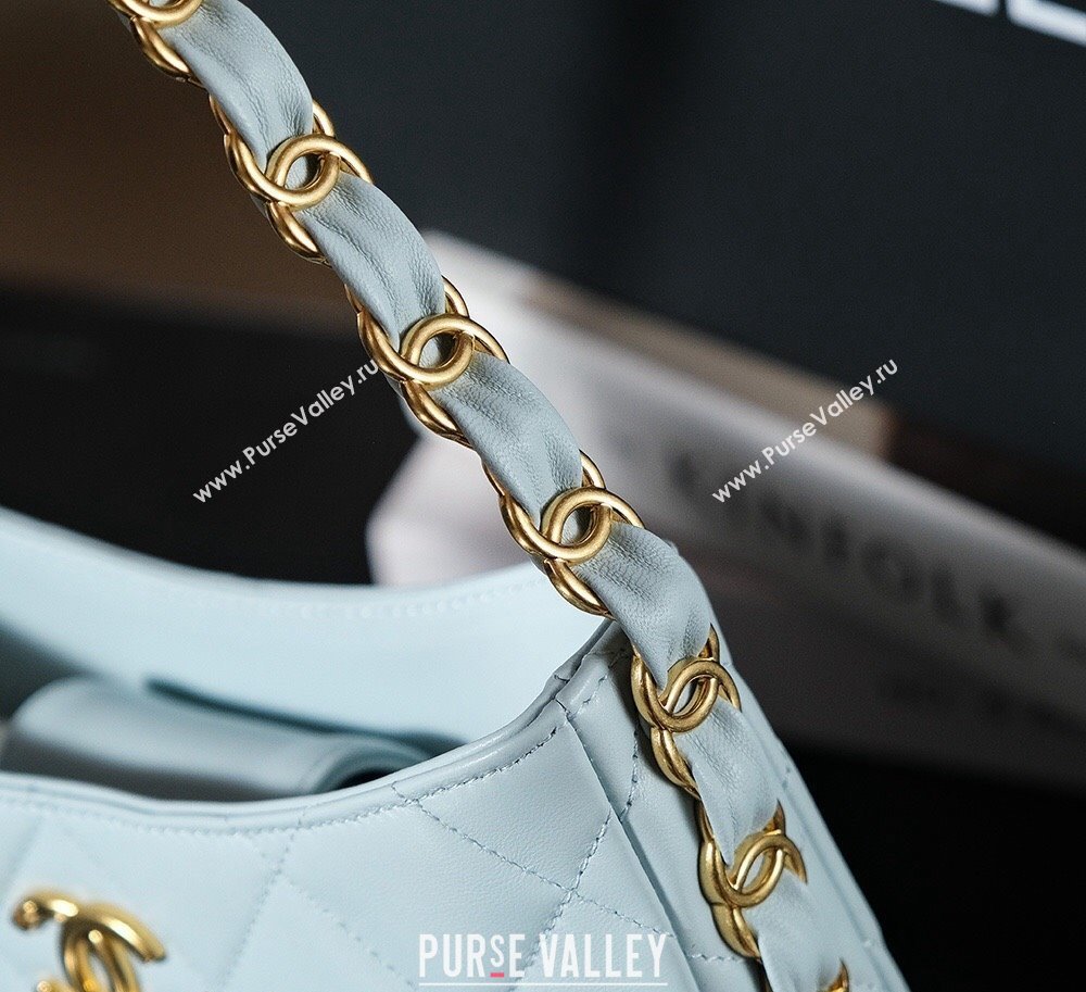 Chanel Lambskin Hobo Bag with CC Chain Strap AS5177 Light Blue 2024 (yezi-241107021)