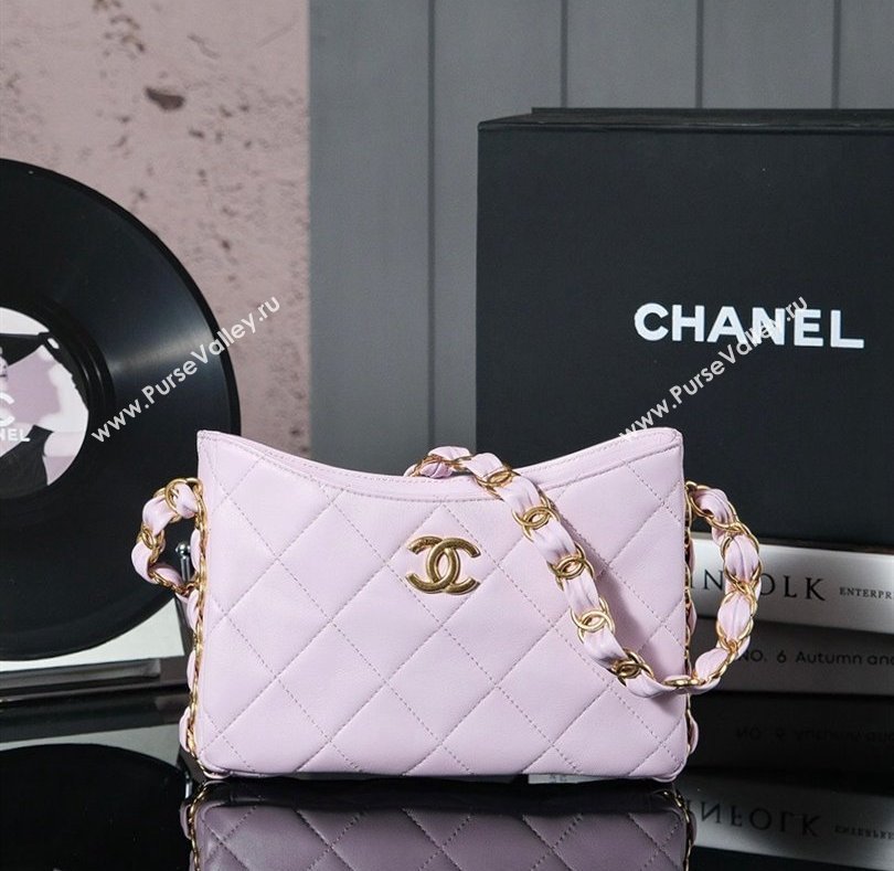 Chanel Lambskin Hobo Bag with CC Chain Strap AS5177 Light Purple 2024 (yezi-241107022)