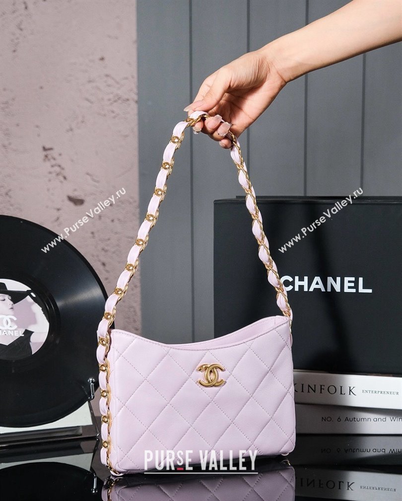 Chanel Lambskin Hobo Bag with CC Chain Strap AS5177 Light Purple 2024 (yezi-241107022)