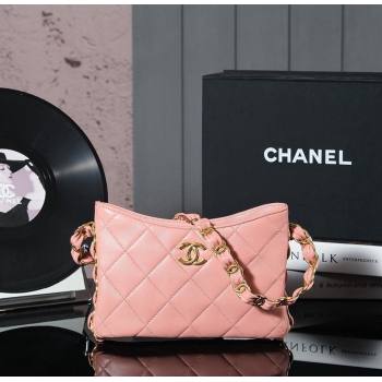 Chanel Lambskin Hobo Bag with CC Chain Strap AS5177 Coral Pink 2024 (yezi-241107023)