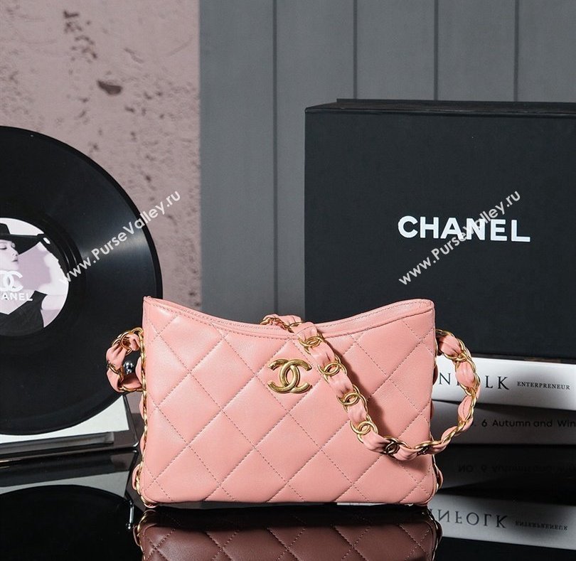 Chanel Lambskin Hobo Bag with CC Chain Strap AS5177 Coral Pink 2024 (yezi-241107023)