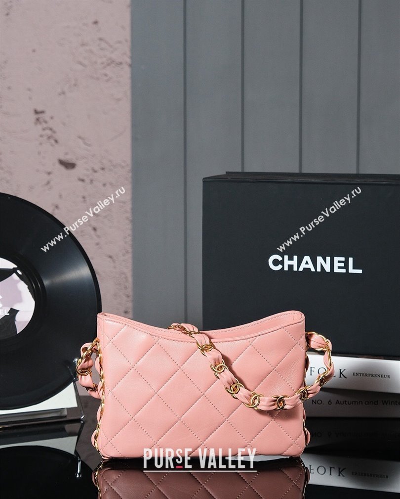 Chanel Lambskin Hobo Bag with CC Chain Strap AS5177 Coral Pink 2024 (yezi-241107023)