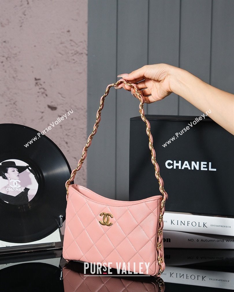 Chanel Lambskin Hobo Bag with CC Chain Strap AS5177 Coral Pink 2024 (yezi-241107023)