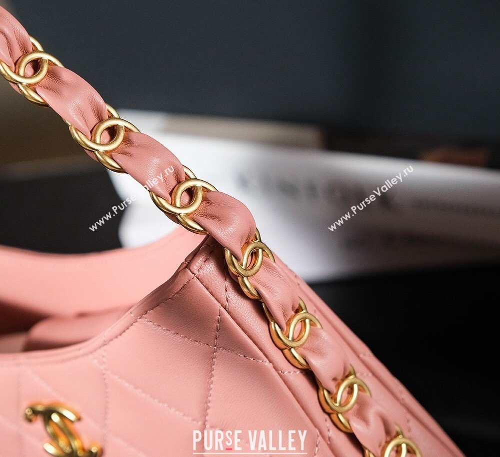 Chanel Lambskin Hobo Bag with CC Chain Strap AS5177 Coral Pink 2024 (yezi-241107023)