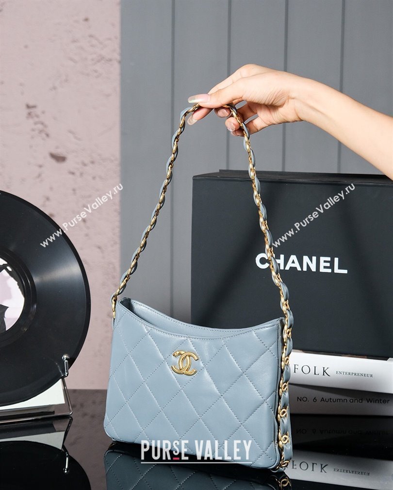 Chanel Lambskin Hobo Bag with CC Chain Strap AS5177 Grey 2024 (yezi-241107024)