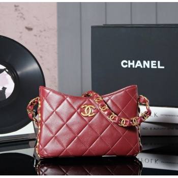 Chanel Lambskin Hobo Bag with CC Chain Strap AS5177 Burgundy 2024 (yezi-241107025)