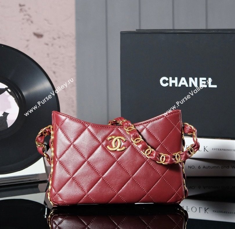 Chanel Lambskin Hobo Bag with CC Chain Strap AS5177 Burgundy 2024 (yezi-241107025)