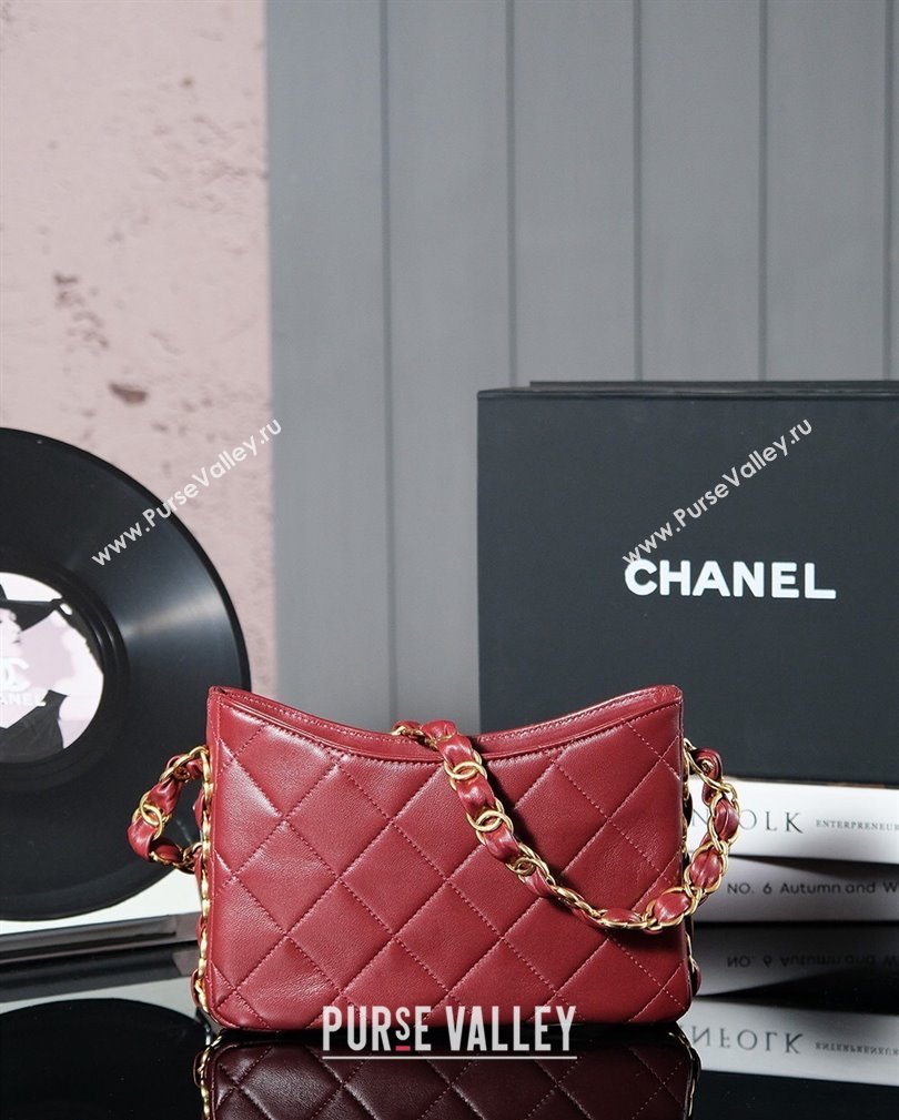 Chanel Lambskin Hobo Bag with CC Chain Strap AS5177 Burgundy 2024 (yezi-241107025)