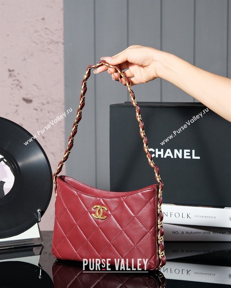 Chanel Lambskin Hobo Bag with CC Chain Strap AS5177 Burgundy 2024 (yezi-241107025)