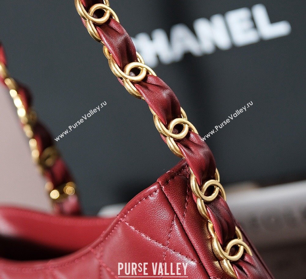 Chanel Lambskin Hobo Bag with CC Chain Strap AS5177 Burgundy 2024 (yezi-241107025)