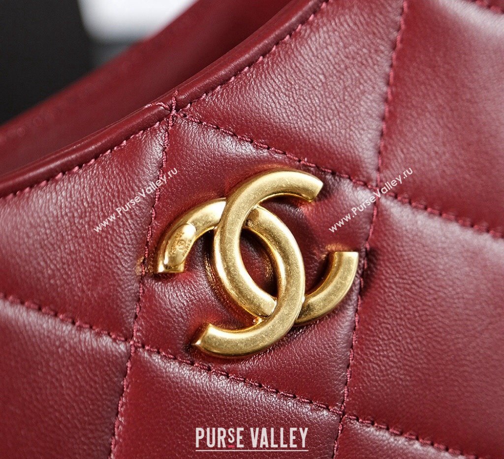 Chanel Lambskin Hobo Bag with CC Chain Strap AS5177 Burgundy 2024 (yezi-241107025)