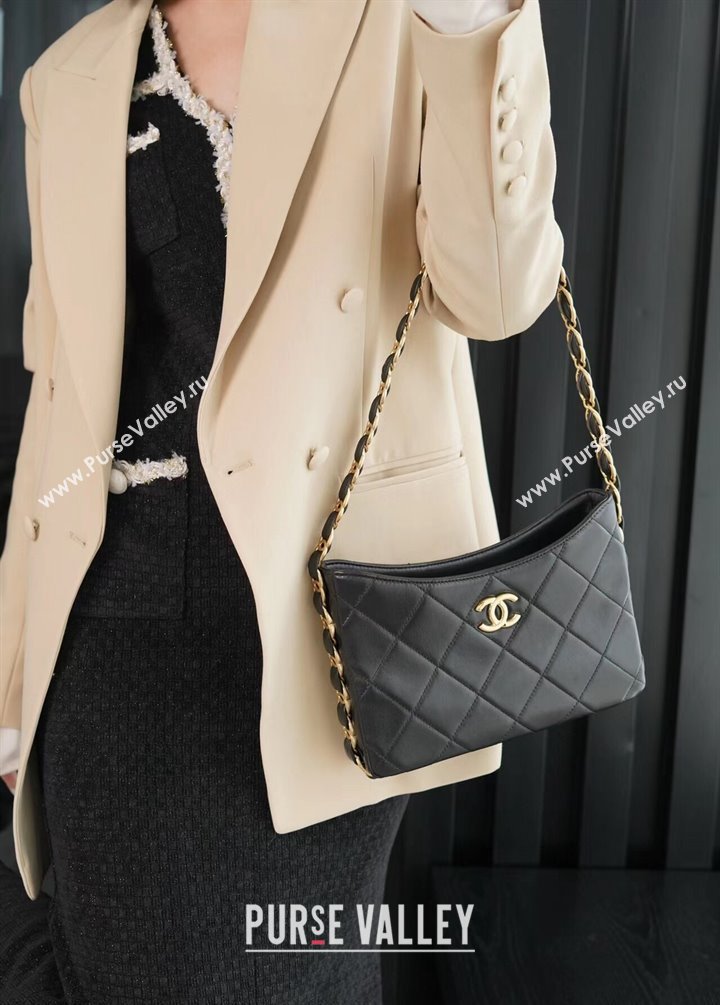 Chanel Lambskin Hobo Bag with CC Chain Strap AS5177 Black 2024 (yezi-241107026)