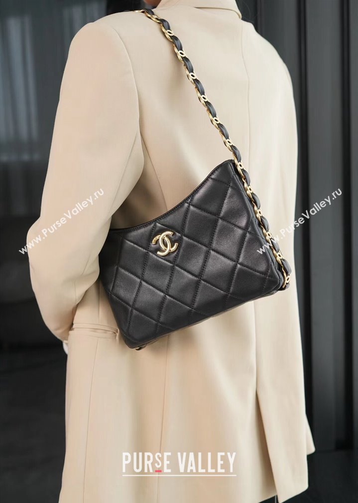 Chanel Lambskin Hobo Bag with CC Chain Strap AS5177 Black 2024 (yezi-241107026)