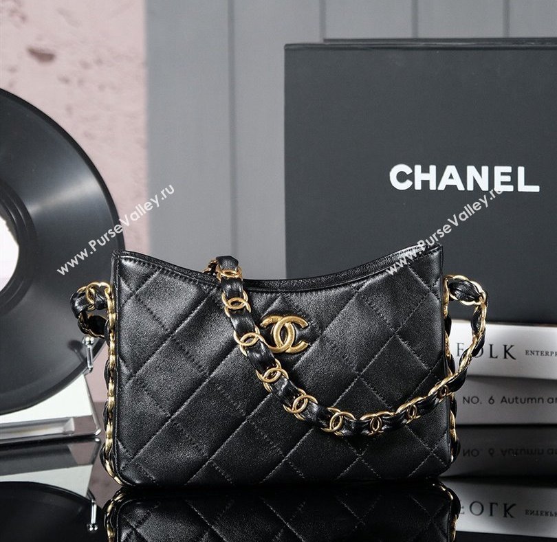 Chanel Lambskin Hobo Bag with CC Chain Strap AS5177 Black 2024 (yezi-241107026)