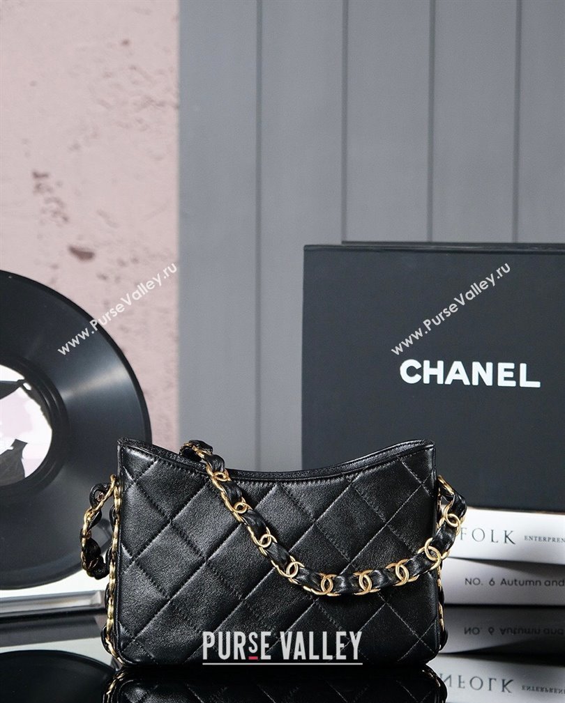 Chanel Lambskin Hobo Bag with CC Chain Strap AS5177 Black 2024 (yezi-241107026)