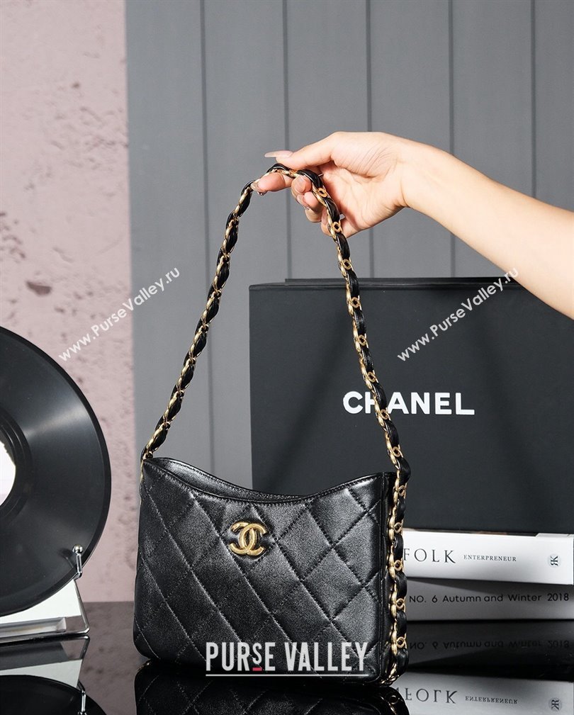 Chanel Lambskin Hobo Bag with CC Chain Strap AS5177 Black 2024 (yezi-241107026)