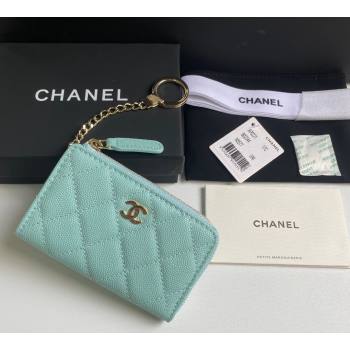 Chanel Grained Calfskin Zip Card Holder Wallet Light Green 2024 AP0221 (yezi-241107027)