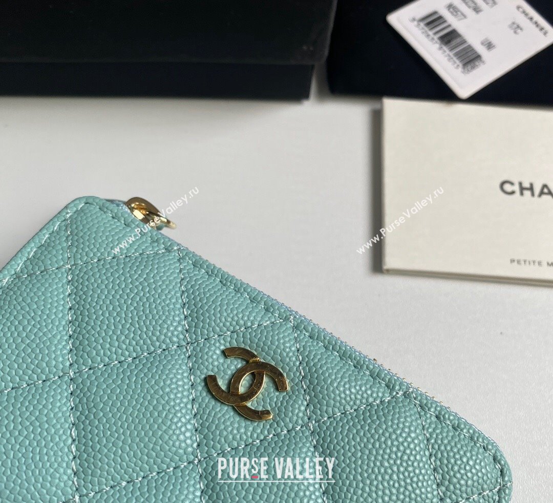 Chanel Grained Calfskin Zip Card Holder Wallet Light Green 2024 AP0221 (yezi-241107027)