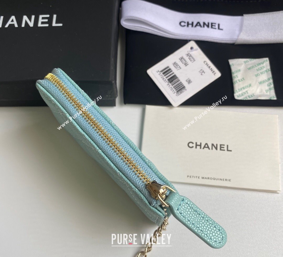 Chanel Grained Calfskin Zip Card Holder Wallet Light Green 2024 AP0221 (yezi-241107027)