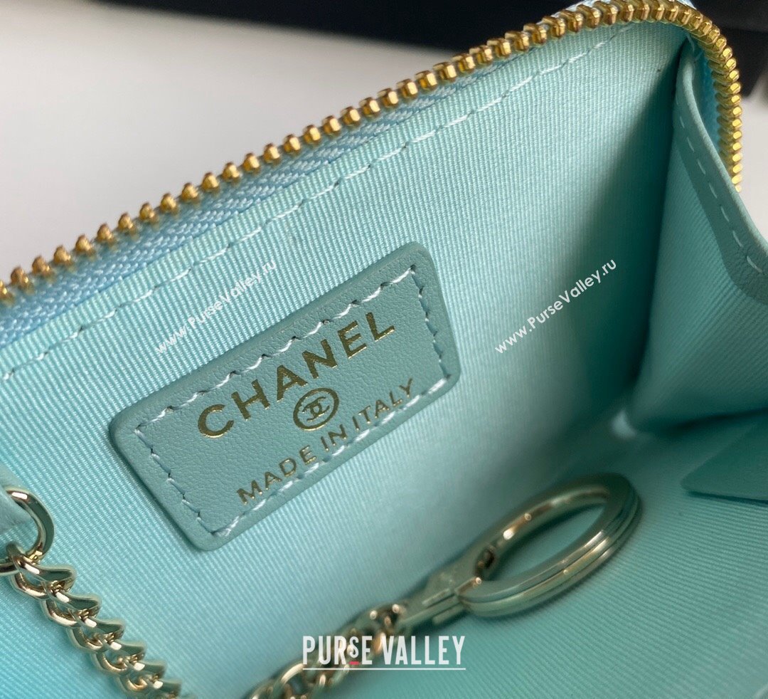 Chanel Grained Calfskin Zip Card Holder Wallet Light Green 2024 AP0221 (yezi-241107027)