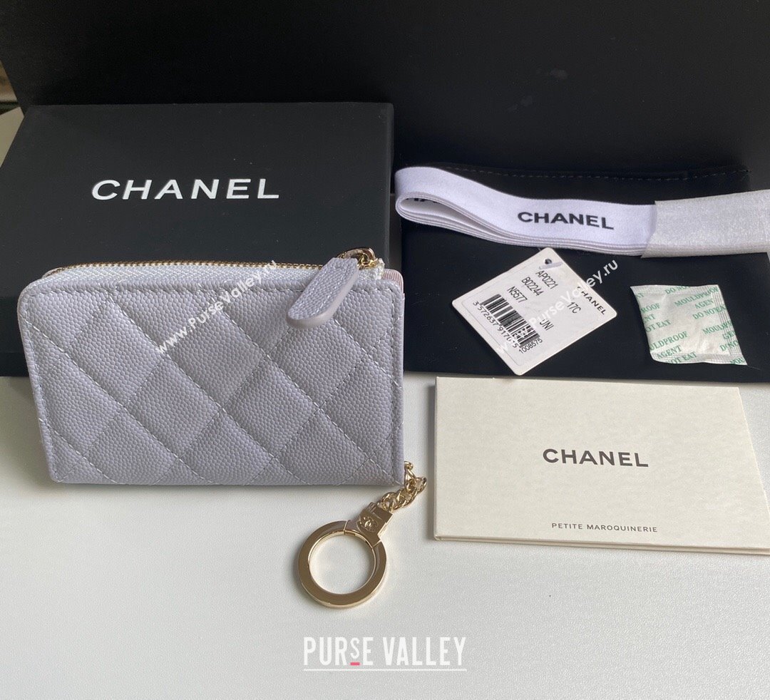 Chanel Grained Calfskin Zip Card Holder Wallet Light Purple 2024 AP0221 (yezi-241107028)