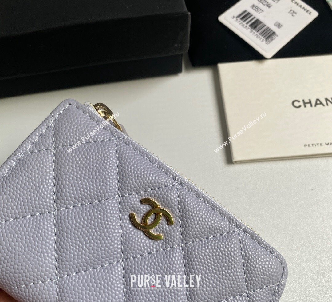 Chanel Grained Calfskin Zip Card Holder Wallet Light Purple 2024 AP0221 (yezi-241107028)