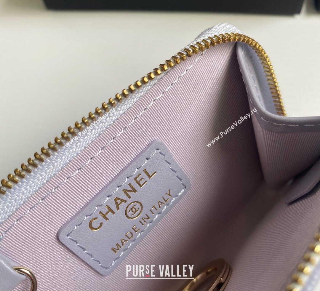 Chanel Grained Calfskin Zip Card Holder Wallet Light Purple 2024 AP0221 (yezi-241107028)