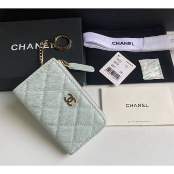 Chanel Grained Calfskin Zip Card Holder Wallet Pale Green 2024 AP0221 (yezi-241107029)