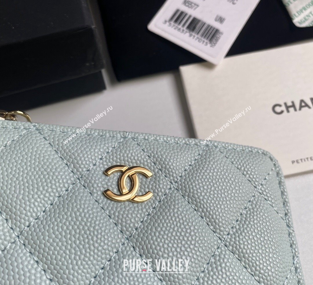 Chanel Grained Calfskin Zip Card Holder Wallet Pale Green 2024 AP0221 (yezi-241107029)