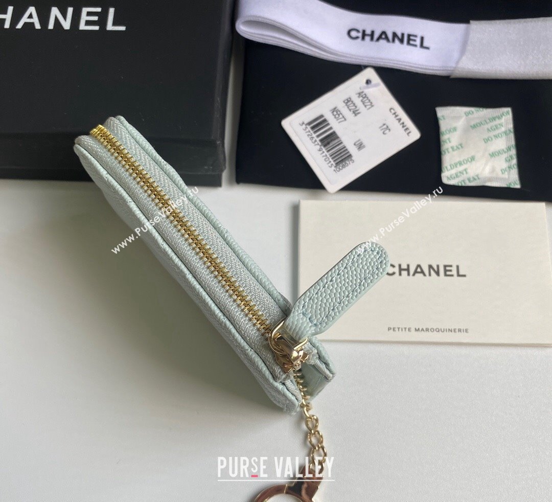 Chanel Grained Calfskin Zip Card Holder Wallet Pale Green 2024 AP0221 (yezi-241107029)