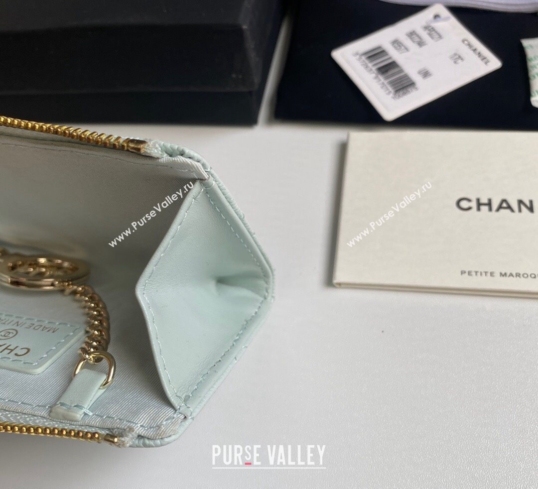 Chanel Grained Calfskin Zip Card Holder Wallet Pale Green 2024 AP0221 (yezi-241107029)