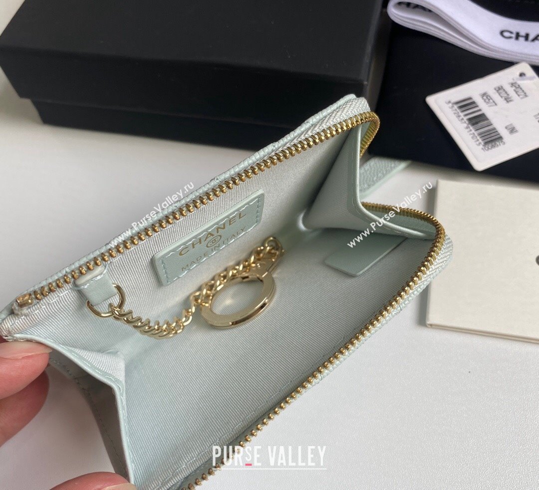 Chanel Grained Calfskin Zip Card Holder Wallet Pale Green 2024 AP0221 (yezi-241107029)