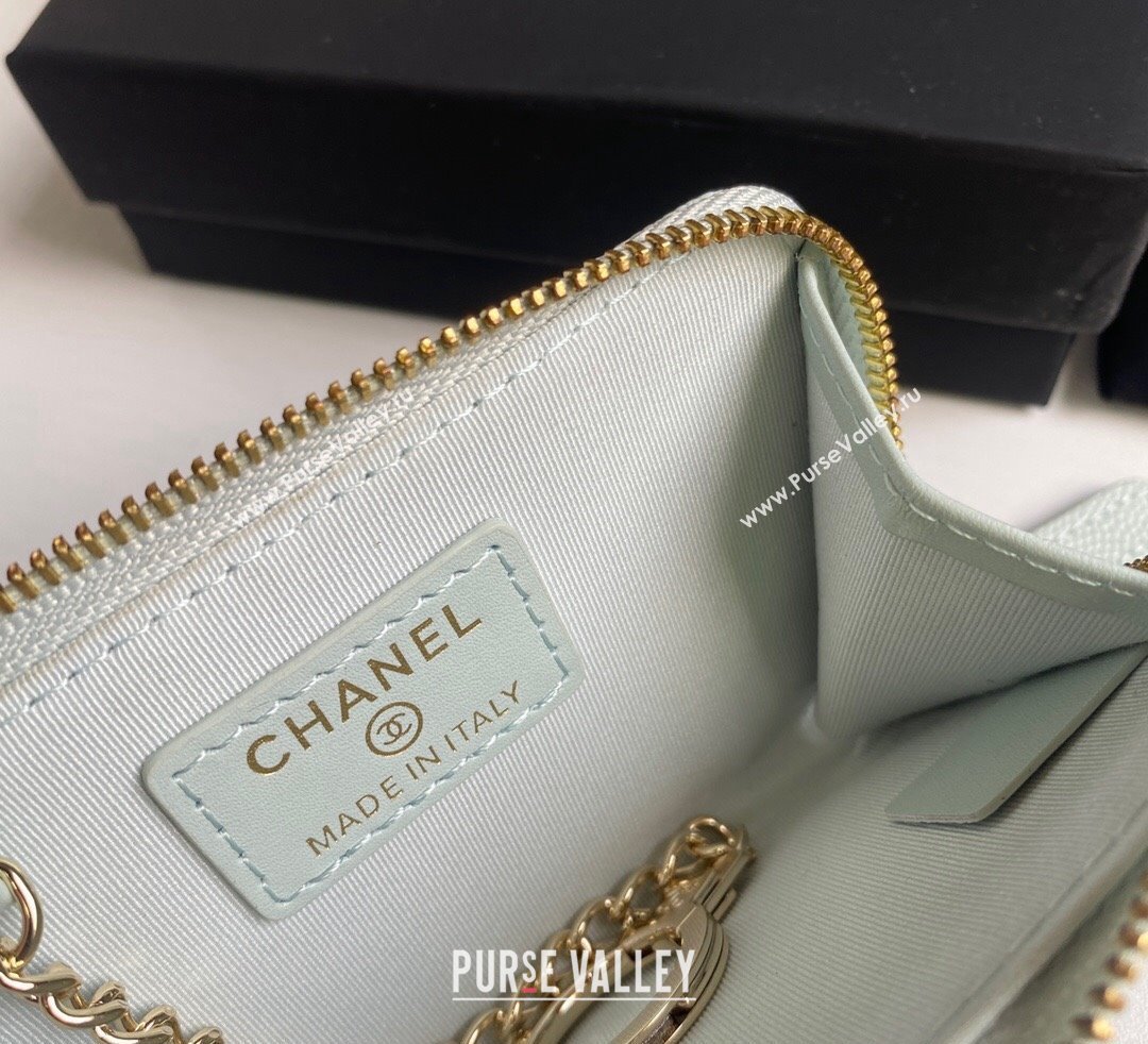 Chanel Grained Calfskin Zip Card Holder Wallet Pale Green 2024 AP0221 (yezi-241107029)