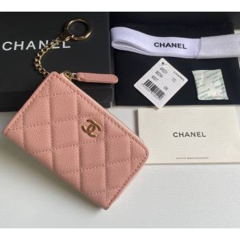 Chanel Grained Calfskin Zip Card Holder Wallet Light Pink 2024 AP0221 (yezi-241107030)