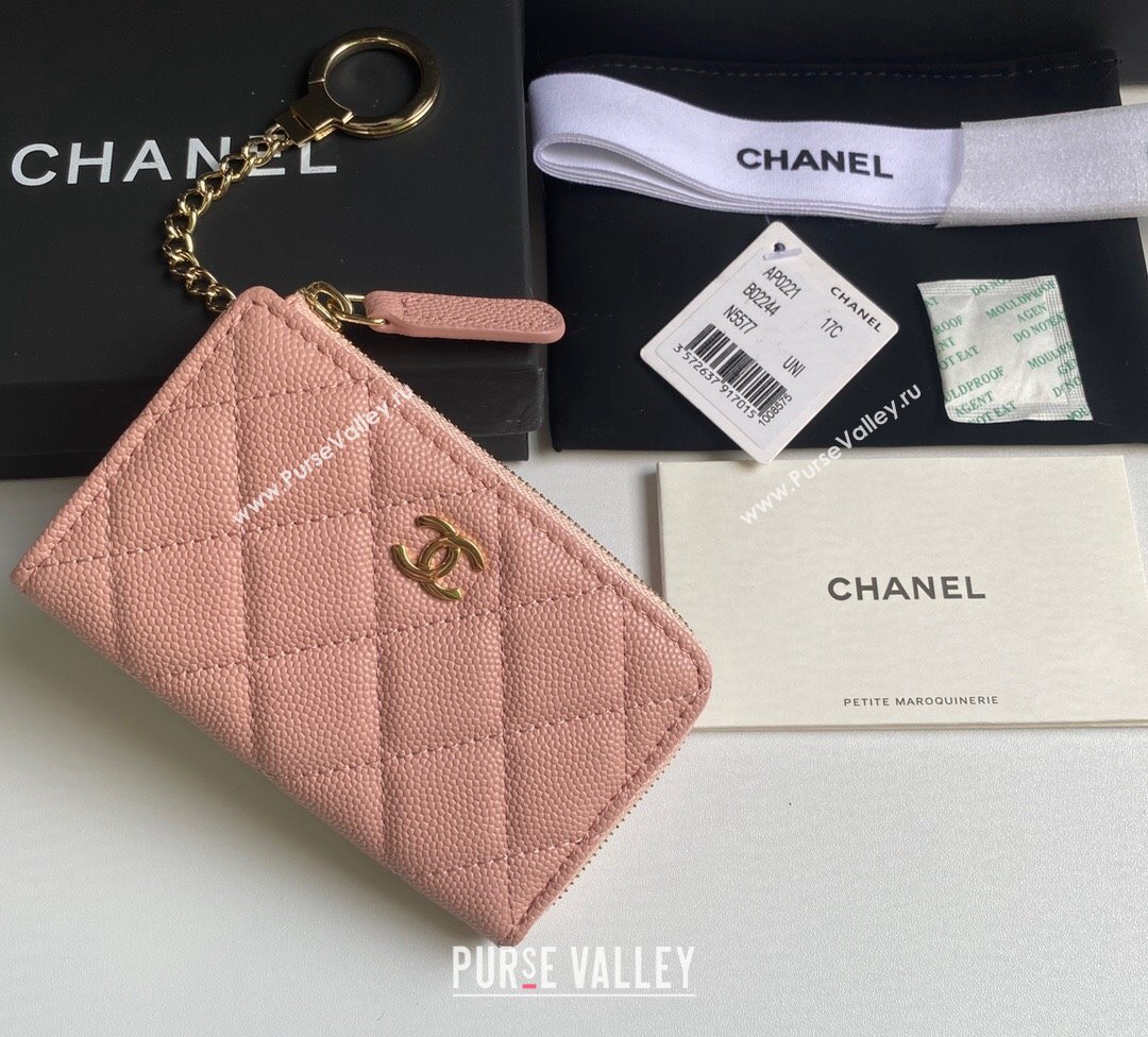 Chanel Grained Calfskin Zip Card Holder Wallet Light Pink 2024 AP0221 (yezi-241107030)