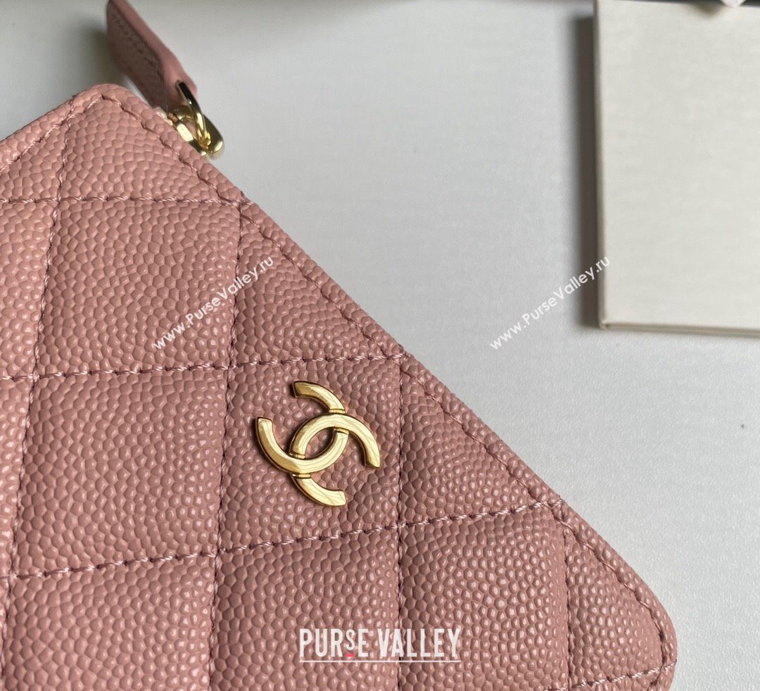 Chanel Grained Calfskin Zip Card Holder Wallet Light Pink 2024 AP0221 (yezi-241107030)