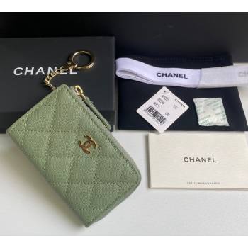 Chanel Grained Calfskin Zip Card Holder Wallet Avocado Green 2024 AP0221 (yezi-241107031)