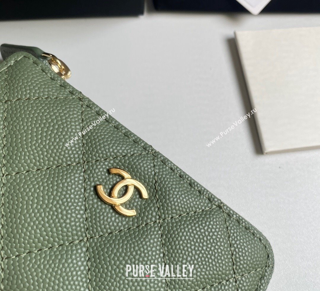 Chanel Grained Calfskin Zip Card Holder Wallet Avocado Green 2024 AP0221 (yezi-241107031)