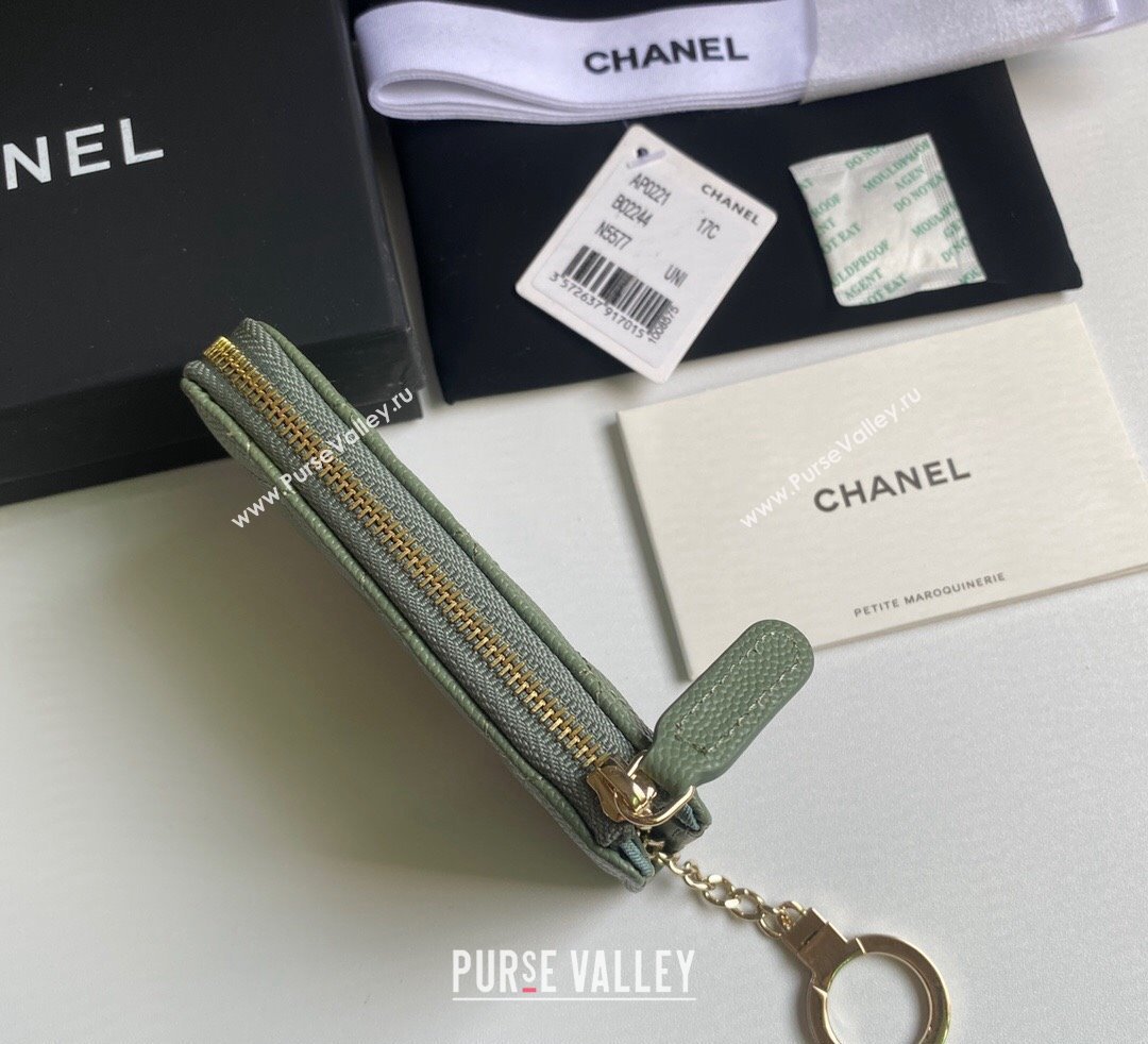 Chanel Grained Calfskin Zip Card Holder Wallet Avocado Green 2024 AP0221 (yezi-241107031)