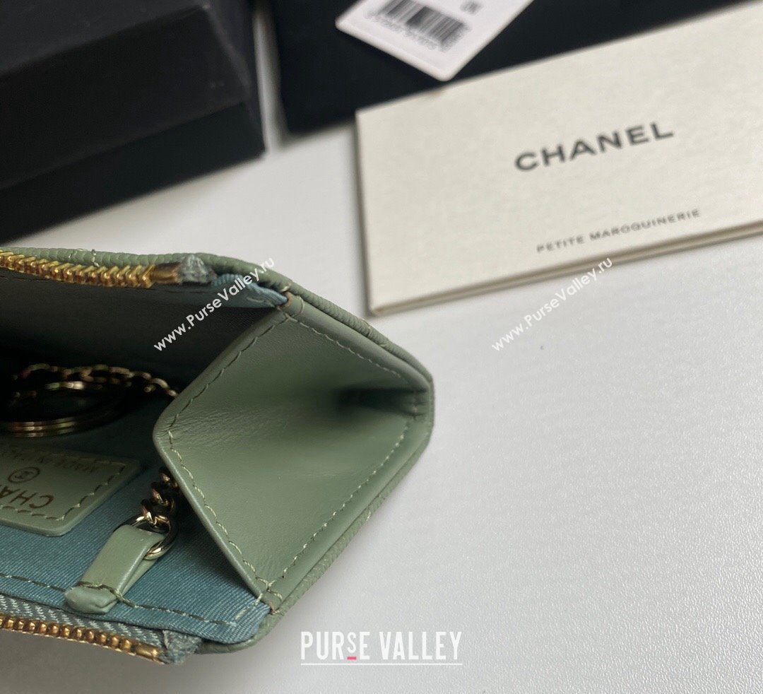 Chanel Grained Calfskin Zip Card Holder Wallet Avocado Green 2024 AP0221 (yezi-241107031)