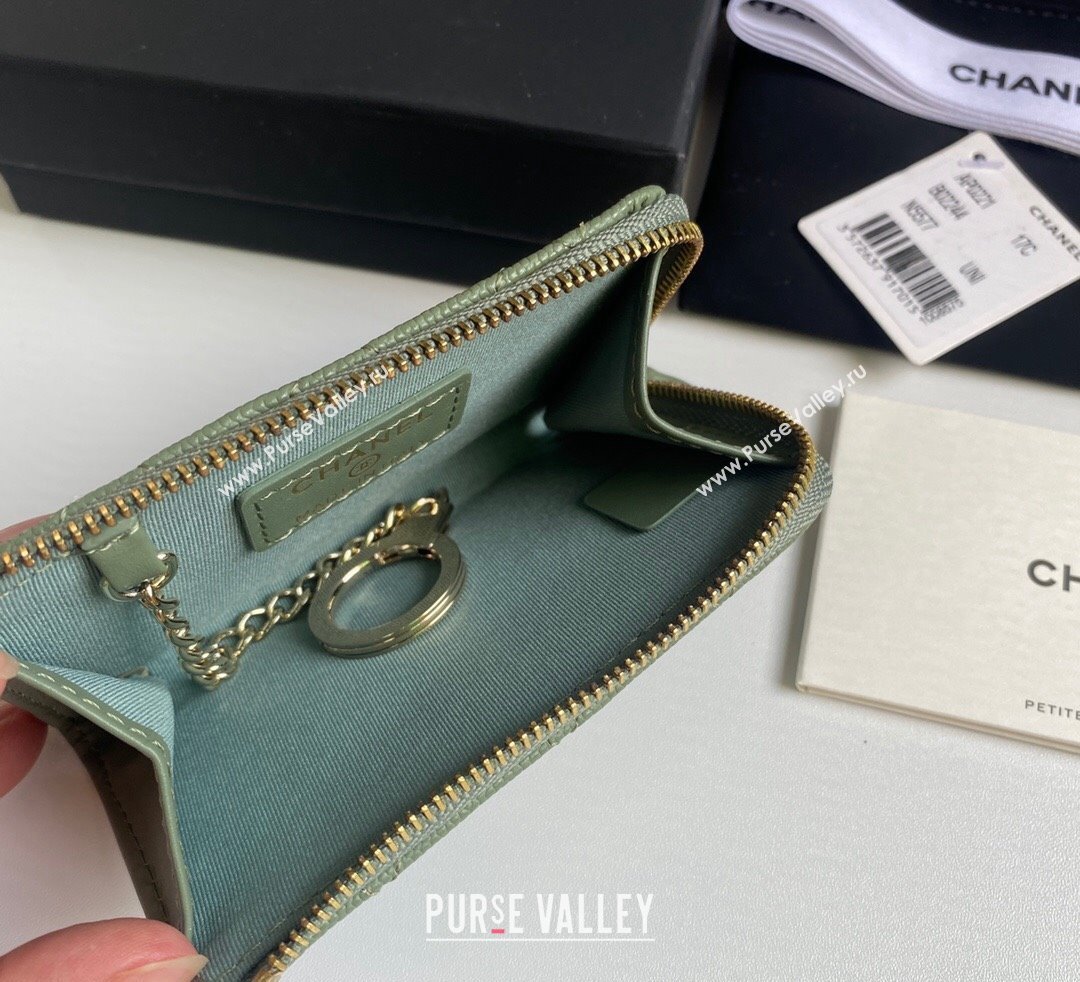 Chanel Grained Calfskin Zip Card Holder Wallet Avocado Green 2024 AP0221 (yezi-241107031)