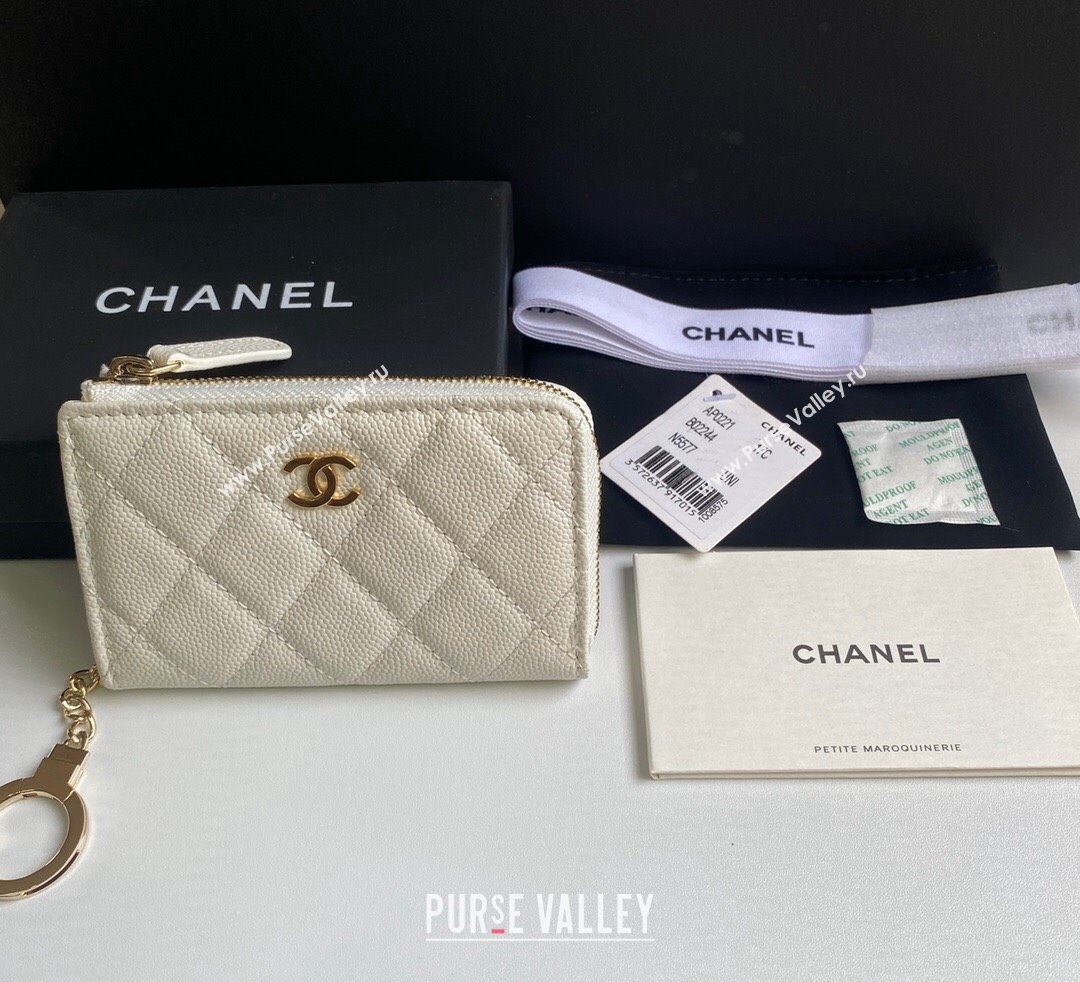 Chanel Grained Calfskin Zip Card Holder Wallet White 2024 AP0221 (yezi-241107032)