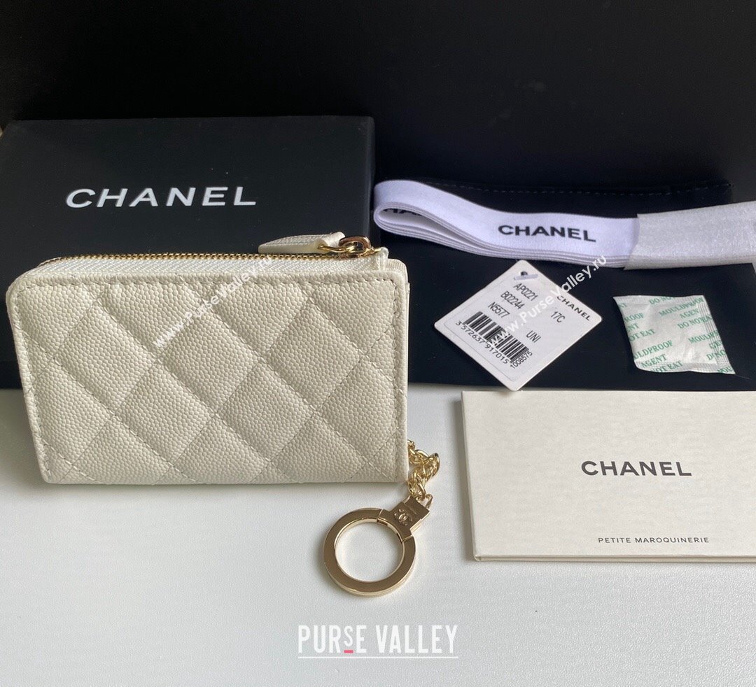 Chanel Grained Calfskin Zip Card Holder Wallet White 2024 AP0221 (yezi-241107032)