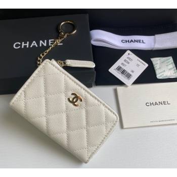 Chanel Grained Calfskin Zip Card Holder Wallet White 2024 AP0221 (yezi-241107032)