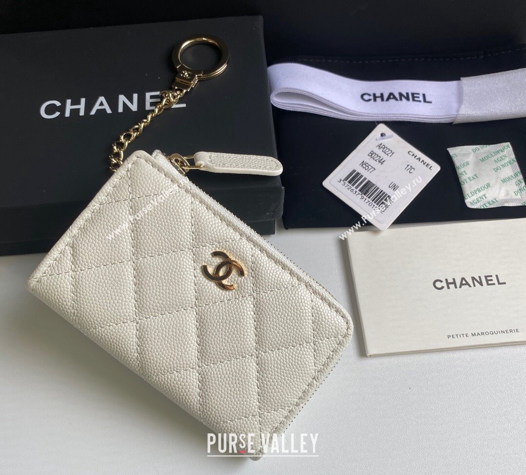 Chanel Grained Calfskin Zip Card Holder Wallet White 2024 AP0221 (yezi-241107032)