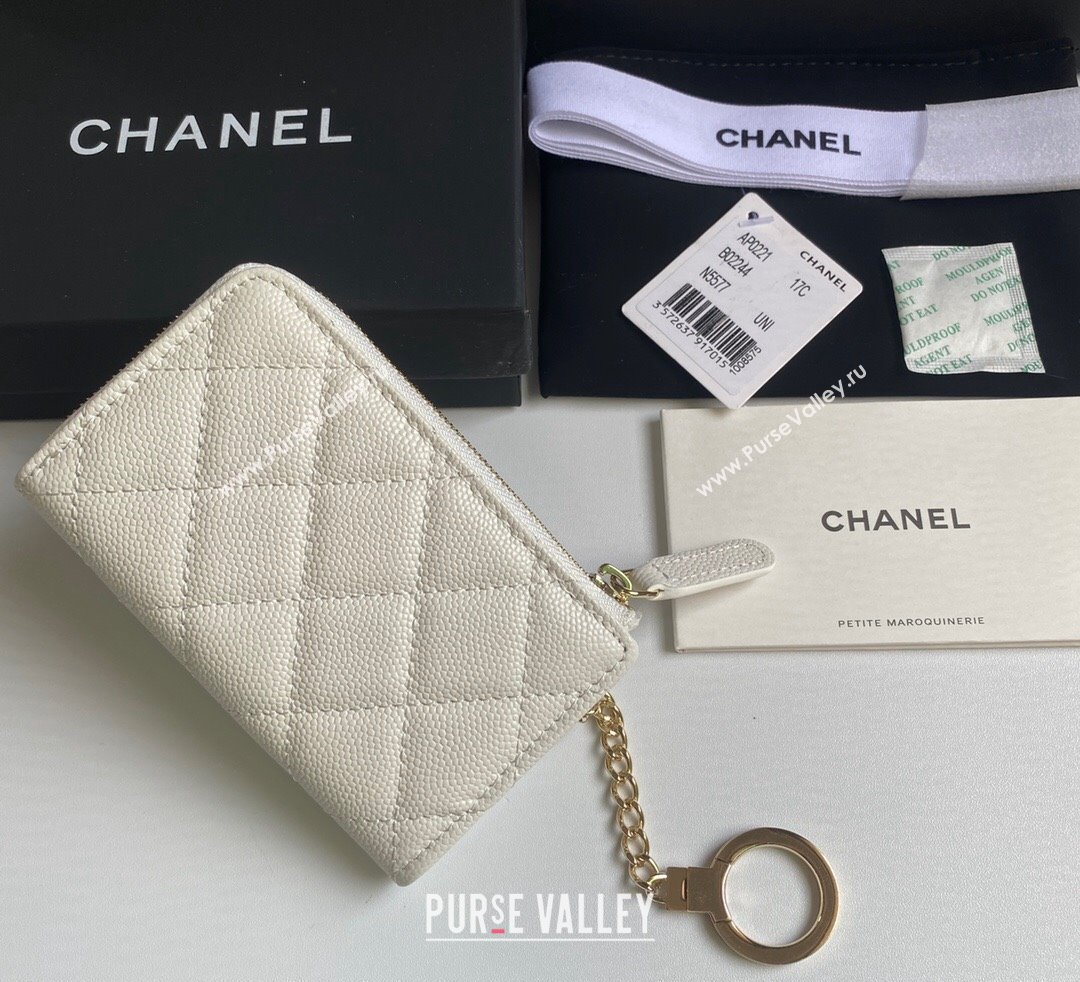 Chanel Grained Calfskin Zip Card Holder Wallet White 2024 AP0221 (yezi-241107032)