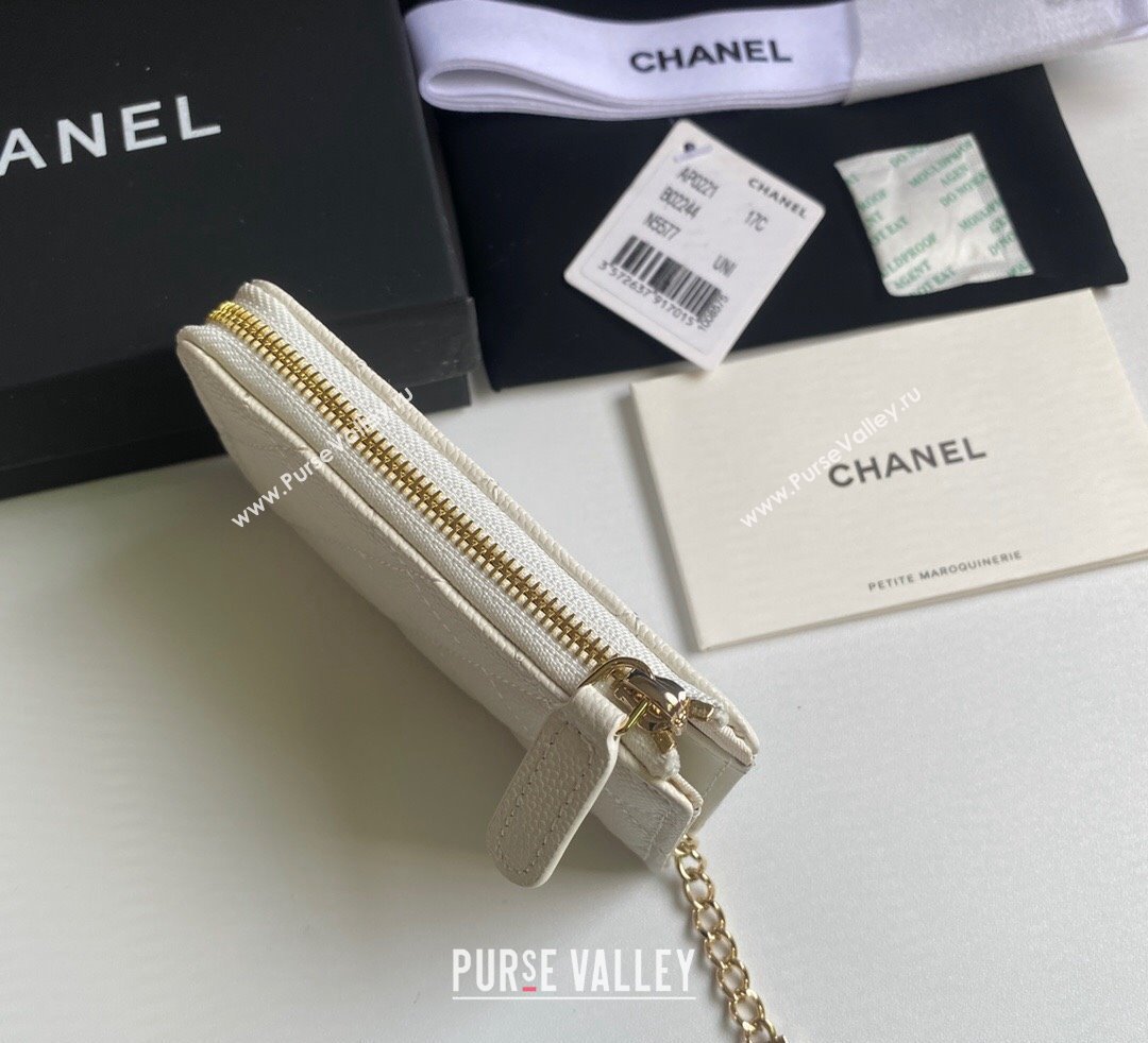 Chanel Grained Calfskin Zip Card Holder Wallet White 2024 AP0221 (yezi-241107032)