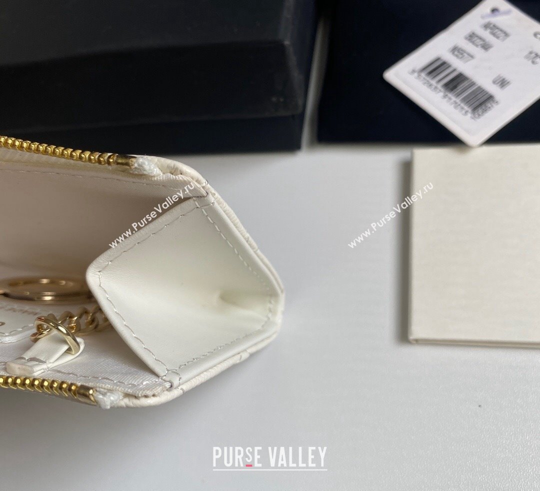 Chanel Grained Calfskin Zip Card Holder Wallet White 2024 AP0221 (yezi-241107032)